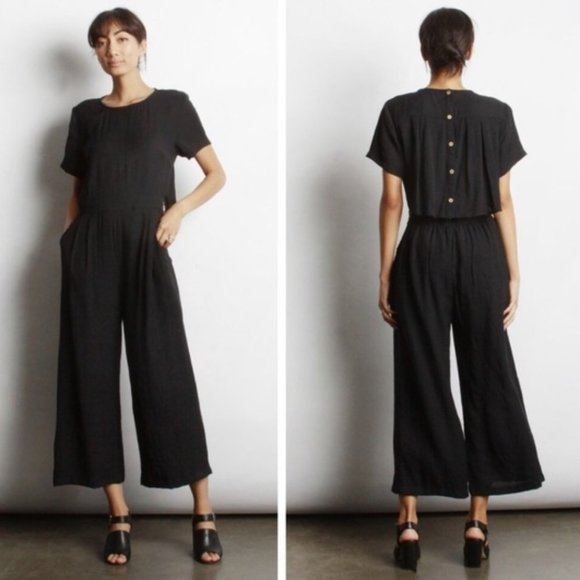 Mod Ref Black Kai Cutout Button Back Short Sleeve Jumpsuit Sz M - Picture 1 of 9